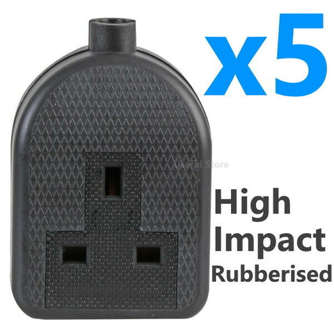 5x 13 AMP 1 Gang Rubberised Socket 13A Mains Extension Electric Trailing Black