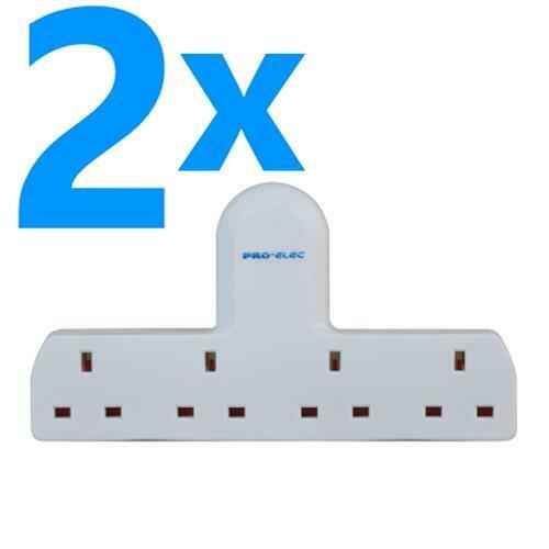 2x 4 Way Gang Extension Wall Socket UK Mains Plug Adaptor Convert Extender 13A