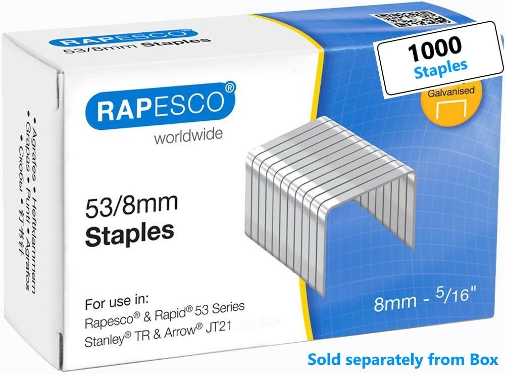 1000 Rapesco Tacwise 8mm Staples Galvanised Type 53 Series 5/16" Wood Gun DIY