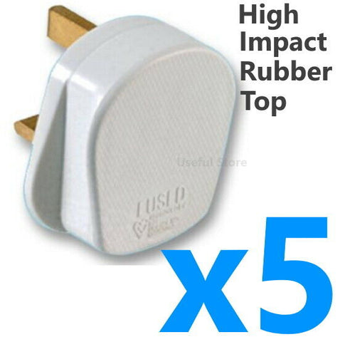 5x Heavy Duty Hard High Impact Rubber Plug Top 13A Electrical Rewireable White