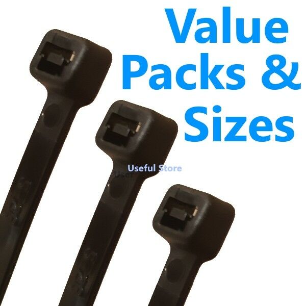 Black Nylon Cable Ties Cable Tie Wraps / Zip Ties - Various Sizes Short Long