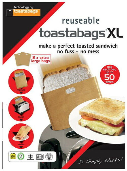 2 x Extra Large Reusable Sandwich Toaster Bags, 50 Use - TOASTABAGS