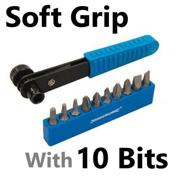 11pc Mini Offset Ratchet Screwdriver Set Cabinet Stubby Pozi Philips Torx Bits