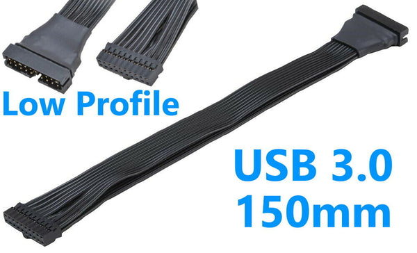 Low Profile USB 3.0 19 Pin Internal Extension Cable, PC, 150mm / 15cm - AKASA