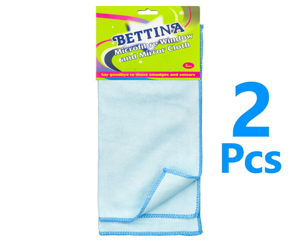 2 Microfibre Cleaning Cloths Window Mirror Kitchen Bathroom Glass Non Scratch