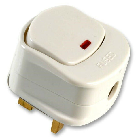 Mains Plug Top With On/Off Switch 13A Amp Fused 3 Pin Switched Neon Light White