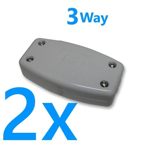 2x 13A In-Line Connector 3 Way Junction Wire Mains Cable Flex Electrical Joiner