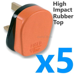 5x Heavy Duty Hard High Impact Rubber Plug Top 13A Electrical Rewireable Orange