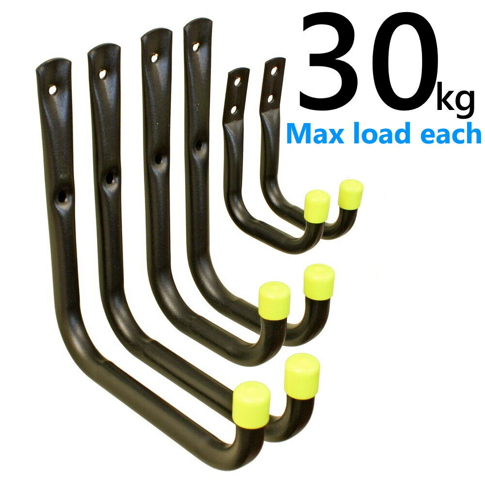 6 Set Heavy Duty Storage Hooks Garage Tool Bike Ladder Wall Long Small Brackets