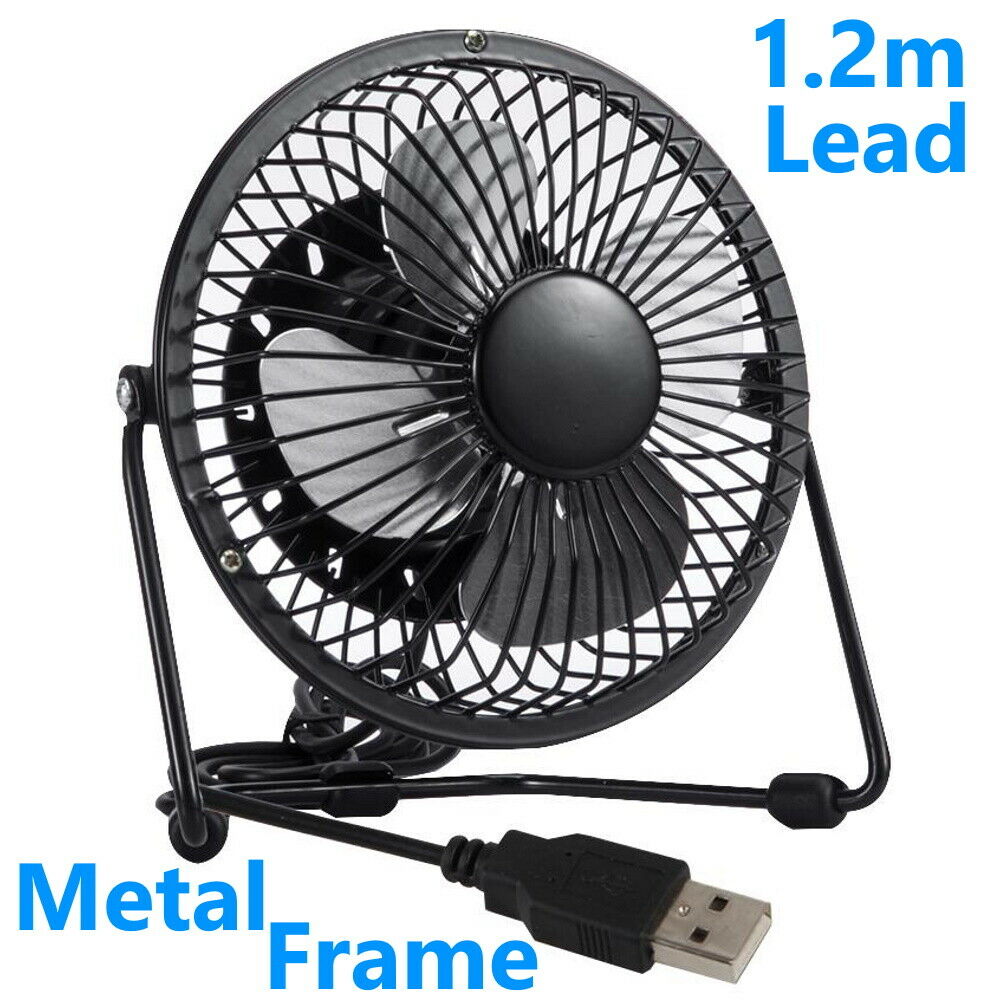 USB Black Metal Desk Fan 4" Portable Desktop Cooling Quiet Computer Laptop PC