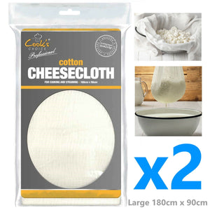 2 x 100% Cotton Cheese Cloth 180cm X 90cm Muslin Strain Drain Straining Steaming