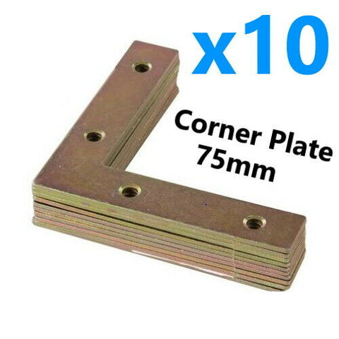 10x 75mm Steel Mending Fixing L Plate Flat Brackets Corner Repair Braces Joining