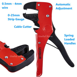 Amtech Automatic Wire Stripper Cutter Electrical Pliers Cable Self Adjusting