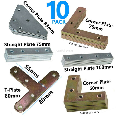 10x Flat Metal Mending Fixing Repair Corner Reinforcing T Plates Bracket Brace