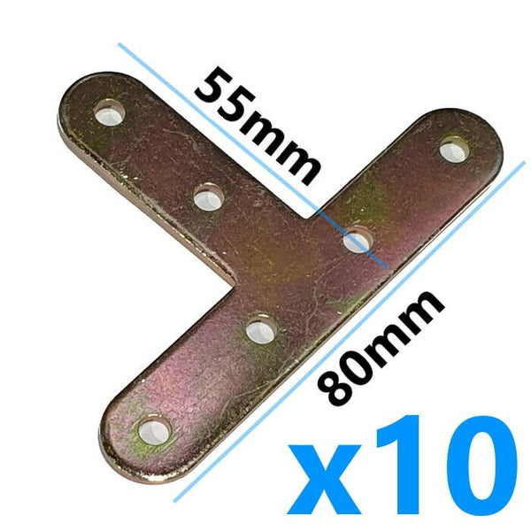 10x 80mm T Plate Steel Mending Fixing Flat Brackets Corner Repair Braces Joining