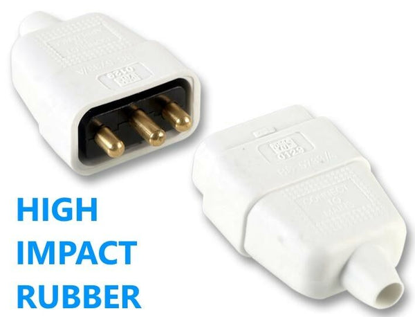 3 Pin Rubber White Mains Electrical 250V 10 Amp Inline In-Line Connector Extend