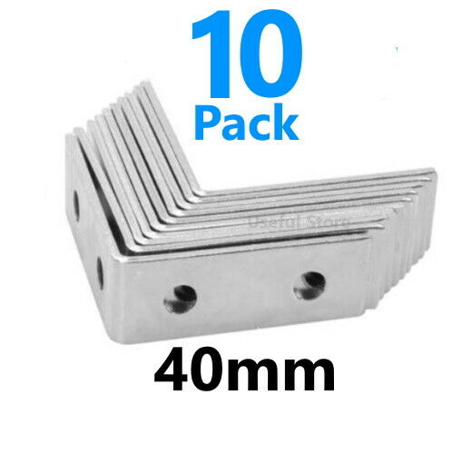 10x 40mm Corner Braces Right Angle L Shape Plate Fence Shelf Repair Brackets