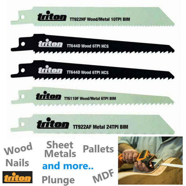 5 Triton Reciprocating Saw Blades fits Bosch DeWalt Makita Metal Wood Set Recip