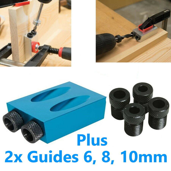 Pocket Hole Dowel Jig 6, 8, 10mm Guides Screw Joint Wood Joiner Angle Drill Tool