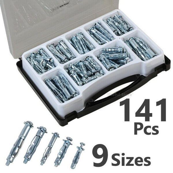 141 Hollow Wall Plasterboard Fixings Metal Cavity Anchors Screws Brolly Plug Set