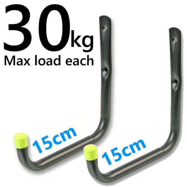 2 Large Heavy Duty Storage Hooks Garage Tool Bike Ladder Wall Mounted Brackets