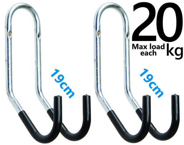 2 Large Heavy Duty Storage Hooks Garage Tool Bike Ladder Wall Brackets - Fixings