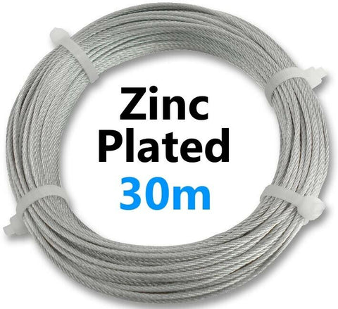 30m Steel Zinc Plated Metal Wire Rope Cable 3mm FREE DELIVERY