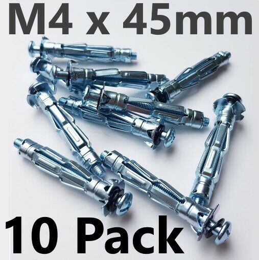 10x M4 45mm Hollow Wall Anchors Screws Cavity Plasterboard Brolly Wall Plugs