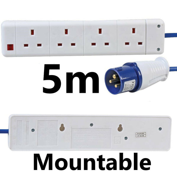 16A - 4 Gang Way Motorhome Caravan Camping Mains Electric Hook Up Extension Lead