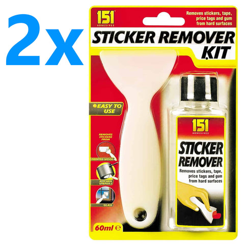 2x Sticker Remover Kit and Scraper - Glass Sticky Stuff Gum Glue Tape Tags Adhesive